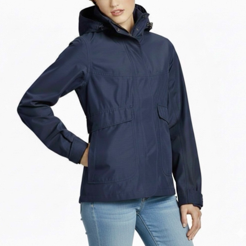 Nau- women’s navy blue Parka full zip up hooded jacket raincoat high collar XS